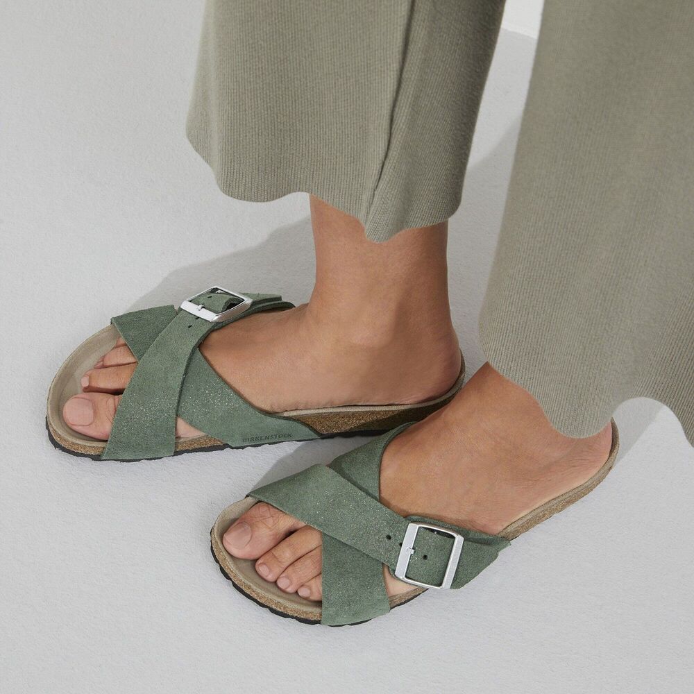 Birkenstock Women's Siena Suede Cross Sandals Thyme Metallic EU 36 NARROW NIB